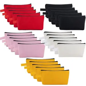 Blank Color Canvas Bag Cosmetic Storage Pouch Pen Case Outdoor Travel Shampoo Bag Zipper Bag, Portable Organizer for Makeup Brushes Pens