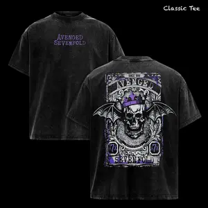 Avenged Sevenfold Shirt – Vintage Washed Oversized Graphic T-Shirt, A7X Skull Bat Wings Dark Metal Artwork, Y2K Rock Streetwear, Heavy Cotton Washed Tee, Casual Unisex Men Women Top, Concert Outfit Style, Gift for Metal Fans
