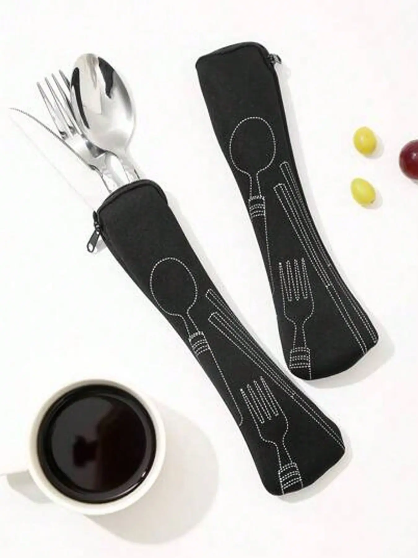 Reusable Portable Utensil Storage Bag, Outdoor Travel Camping Cutlery Holder, Fits Knives Forks Spoons Chopsticks Bottle Opener Straws(Tableware not included)