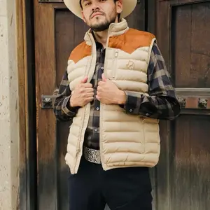 Chaleco Vaquero White Daimonds Color Tabaco Men's Fashionable Vest with Diamond Embellishments