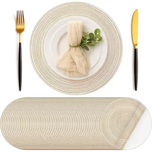 100 Pcs Disposable Paper Placemats Cotton Woven Look 13'' Round Rustic Disposable Table Pads Bulk for Dining Table Decoration Birthday Wedding Bridal Baby Shower Party (Beige)