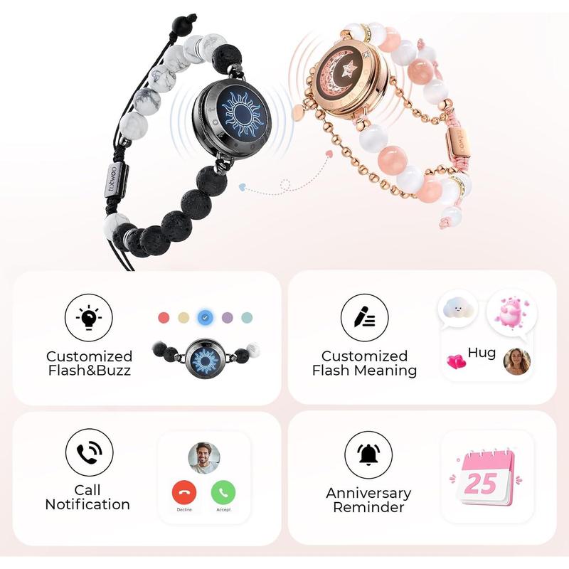 TOTWOO Long Distance Touch Bracelets for Couples, Vibration and Light for Love Couples, Gifts for Girlfriend, Bluetooth Pairing, Jewelry