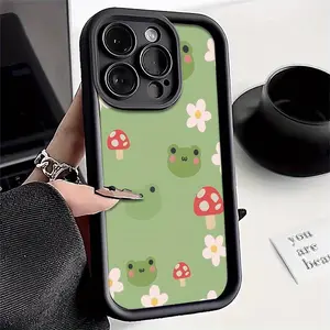 Cartoon Cute Frog Mushroom Pattern 2D Printing Aesthetic Phone Case Compatible with iPhone 17 Pro Max 16 16e 15 14 Plus 13 12 Mini 11 Air X XS Soft Durable TPU Cover