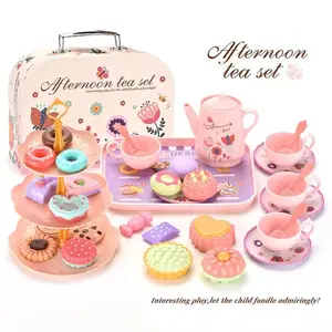Mini Tea Party Dessert Toy Set, Realistic Food Playset, Princess Theme Kitchen Role-Play, Play Kitchen Accessories, Suitable for Ages 3+, Includes Storage Box