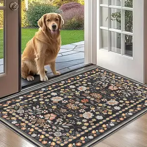 Boho Style Floral Pattern Door Mat, Non-slip Soft Floor Mat, Decorative Carpet for Home Living Room Bedroom Dining Room Game Room, Boho Rug