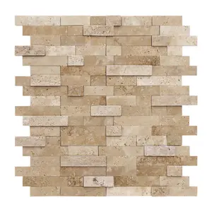 INNO STICKERS 5-Sheet Peel and Stick Mosaic Natural 3D Stone Self Adhesive Tiles, 12" x 11" Stick on Backsplash for Kitchen Bathroom Fireplace Vanity, Beige