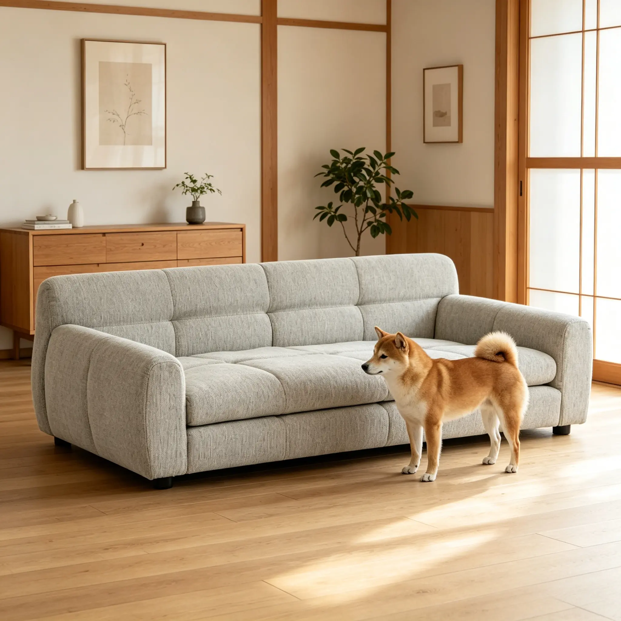 Beige Linen Dog Sofa with Armrest Backrest, Elevated Comfort Pet Bed for Large Oversized Dogs, Stable Short Leg Dog Couch Furniture