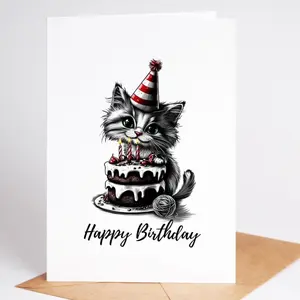 Adorable Cat Birthday Card – Blank Inside on Premium Cardstock