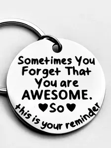 Slogan Pattern Keychain, Fashionable Stainless Steel Keychain for Women & Men, Trendy All-match & Exquisite Keychain for Birthday Gift