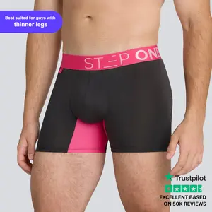 Step One Men's Trunk - Dark Rose, Anti-Chafe, Breathable Bamboo Fabric, UltraGlyde Panels, Hidden Elastic Pouch, Premium Underwear, Athletic Daily wear