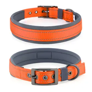 Premium Reflective Dog Collar with Thick Neoprene Padding Heavy Duty Adjustable Nylon Pet Collar for Medium Large Dogs High Visibility Safety Tactical Collar with Zinc Alloy Buckle