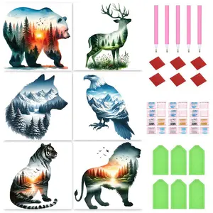 Animal Themed DIY Diamond Arts Colorful Painting Kit, 6 Counts/set DIY Diamond Arts Colorful Painting Kit, DIY Decorative Art Picture for Beginner, Diamond Painting Kits Crafts
