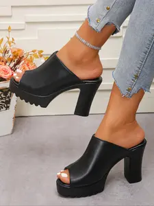 Women's Fashionable Solid Color High Heel Platform Sandals, Casual Comfortable Platform Sandals for Summer, All-match Commuter Shoes for Work & Daily Wear, Girl, Stylish Elegant Classy