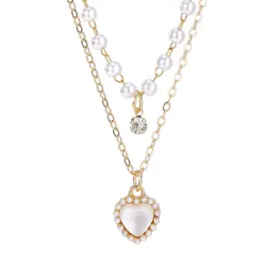 Gold Pearl Necklaces Set for Women Dainty 14K Gold Plated Layered Pearl Necklaces Gifts for Women Gold Trendy Jewelry Gifts