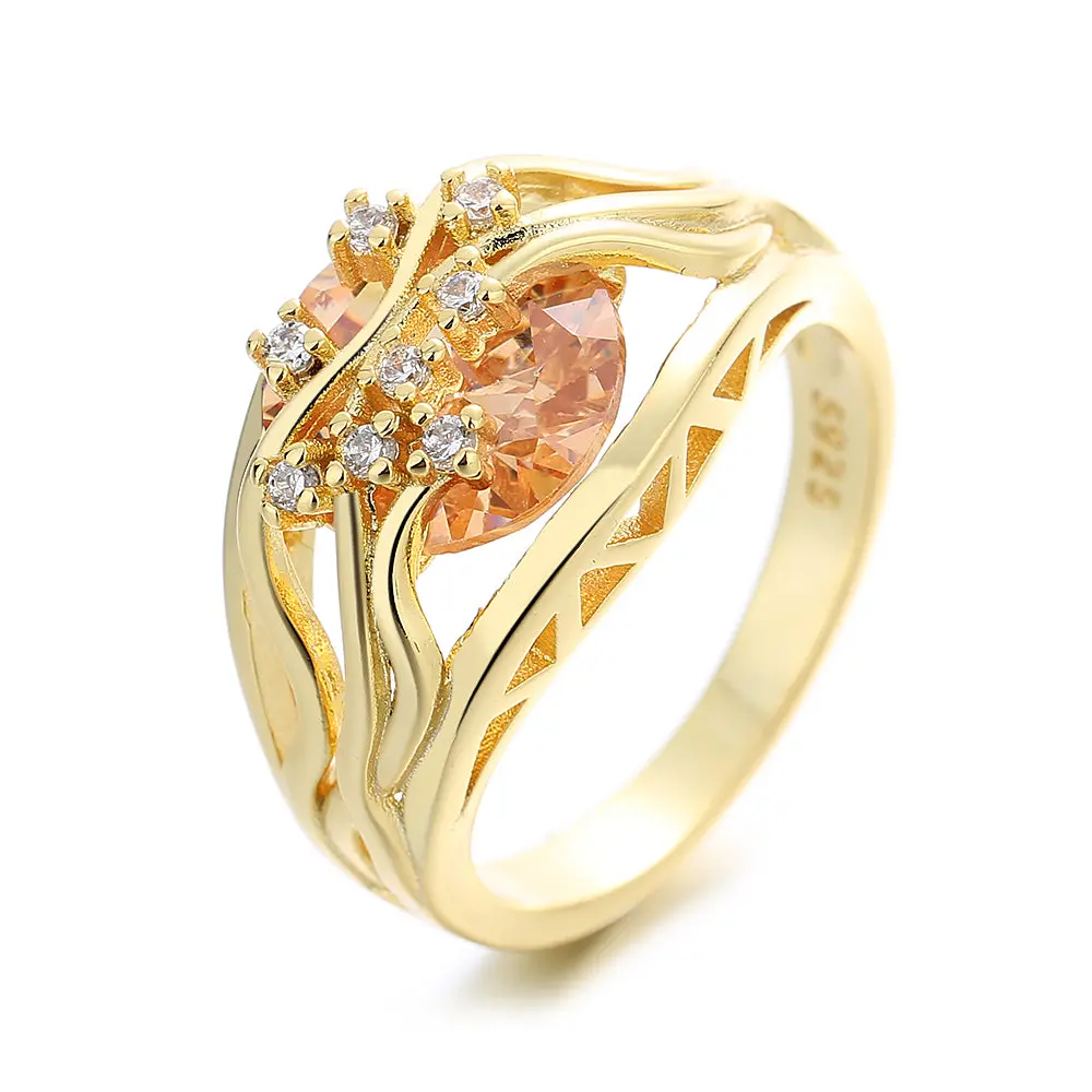 Amy & Annette 14K Gold Plated Peridot Branch Ring with Elegant Design and Sparkling Accents