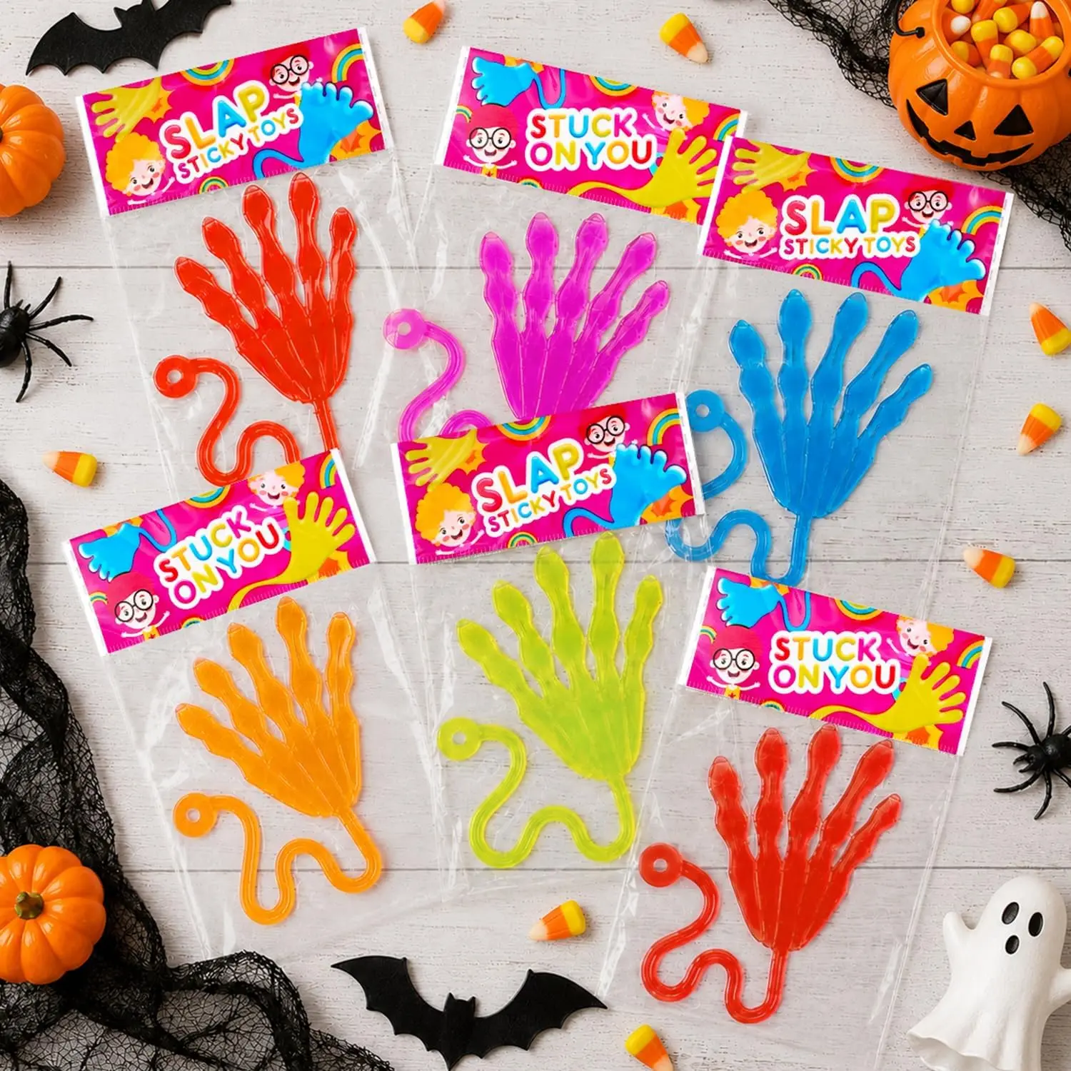 Halloween Sticky Hands Party Favors 24 PCS, Trick or Treat Toys Halloween fall gifts  for Kids Non Candy Party Supplies & Prizes for Toddlers, Basket Pinata Stuffers Fillers
