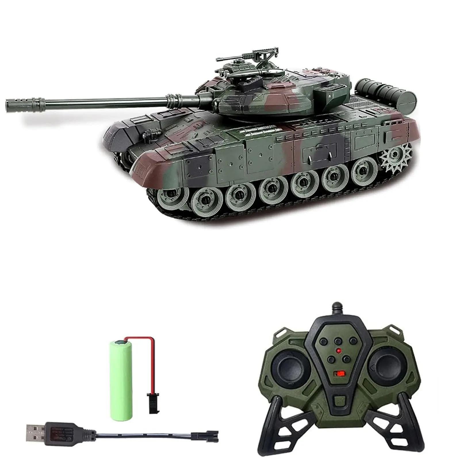 Durable 1:28 Scale RC Battle Tank with 2.4GHz Remote, Realistic Rotating Turret, Firing & Sound Effects, All-Terrain Tracks, Rechargeable