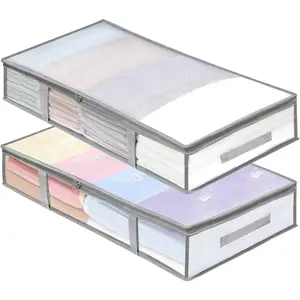 2 Pack Under Bed Storage Containers Bins, Moisture-Proof Plastic Underbed Storage Bins, Clothes Storage and Organization Bags, Under the Bed Blanket Storage with Handles for Clothes, Bedroom