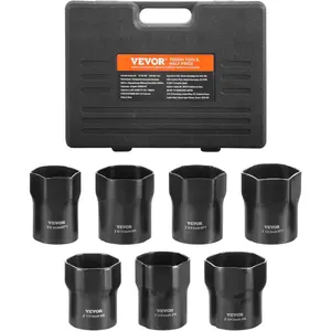 VEVOR Wheel Bearing Locknut Socket Set - Remove and Install Wheel Bearing Lock Nuts 1/2 inch Drive 7 Piece SAE and Metric 6-Point Socket with Storage Case for Ford, Dodge, and Toyota Vehicles