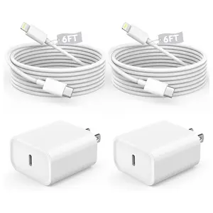 2-Pack 20W TypeC- PD Wall Charger Blocks, with 6-Foot TypeC-PD to Lightning Cables, Fast Charging & Data Sync Cables Compatible with 14/13/12/11/Pro/Pro Max/Mini/Xs/XR