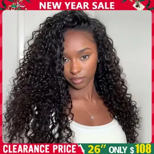 [3 In 1 Half Wigs] 250% Density Glueless Deep Wave Half Wig Human Hair Glueless Wigs Human Hair Deep Curly for Women Drawstring Seamless Flip Headband Wig Beginner Friendly