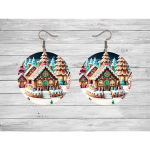 Gingerbread House 3D Round Earrings