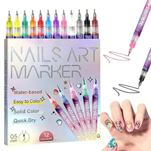 Cutics 12 Colors Nail Doodle Pen for DIY Nail Art Quick Drying Acrylic Painting & 3D Dot Embroidery MMA Acrylic Nail Marker for Home Salon Use