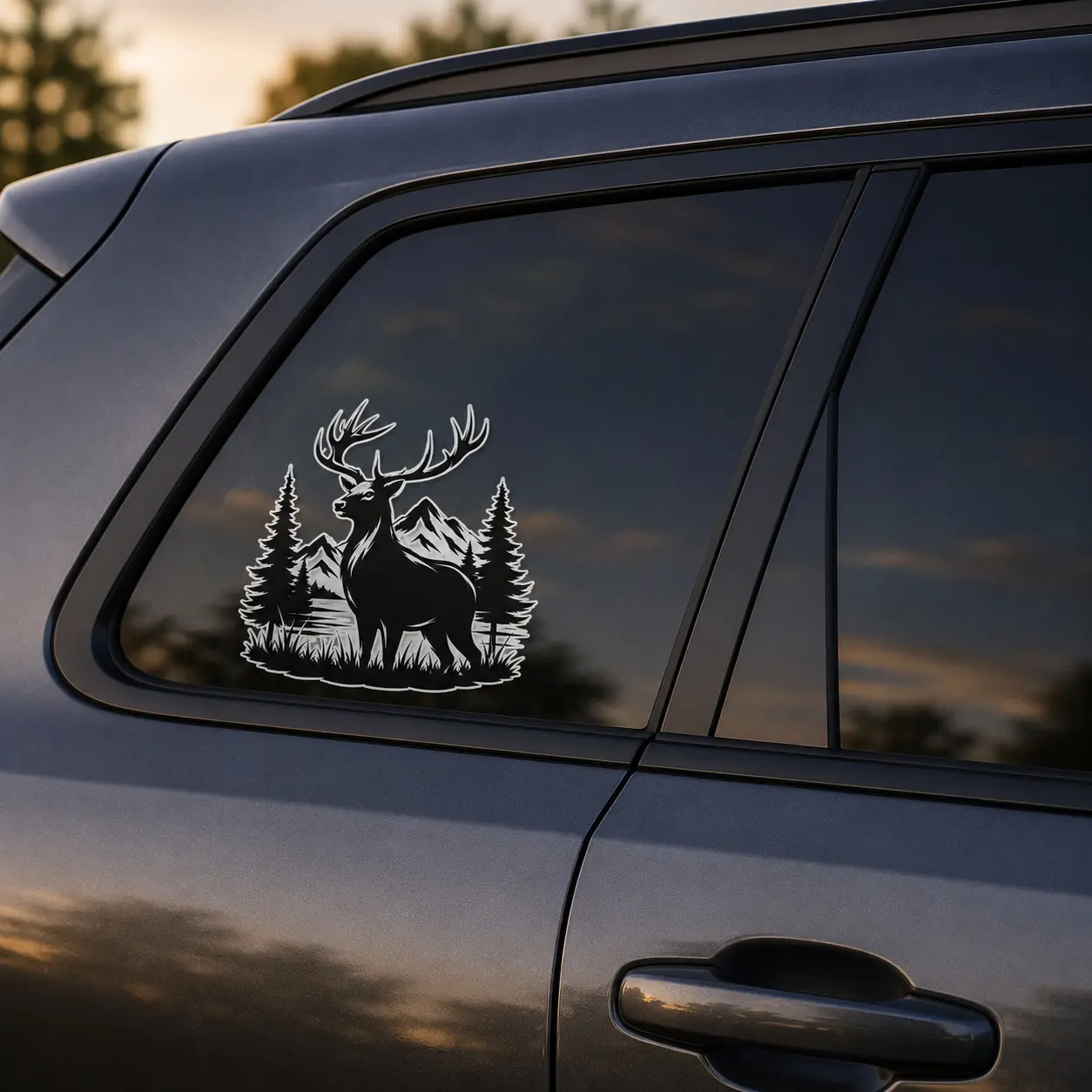 Majestic Elk Mountain Forest Vinyl Sticker, Black & White Wildlife Decal for Tumbler, Laptop, Car Window & Hunter Gear