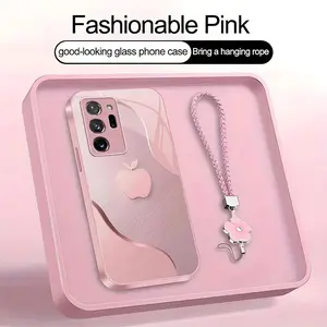 Luxury Faux Brushed Metal Texture Phone Case with Flower Lanyard | Glossy Glass Feel 2D Printed Cover | for [Galaxy Note20 Ultra 5g] 952