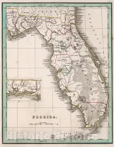 Florida - River Map, 1838 - Historical Map Print from Bradford's Atlas
