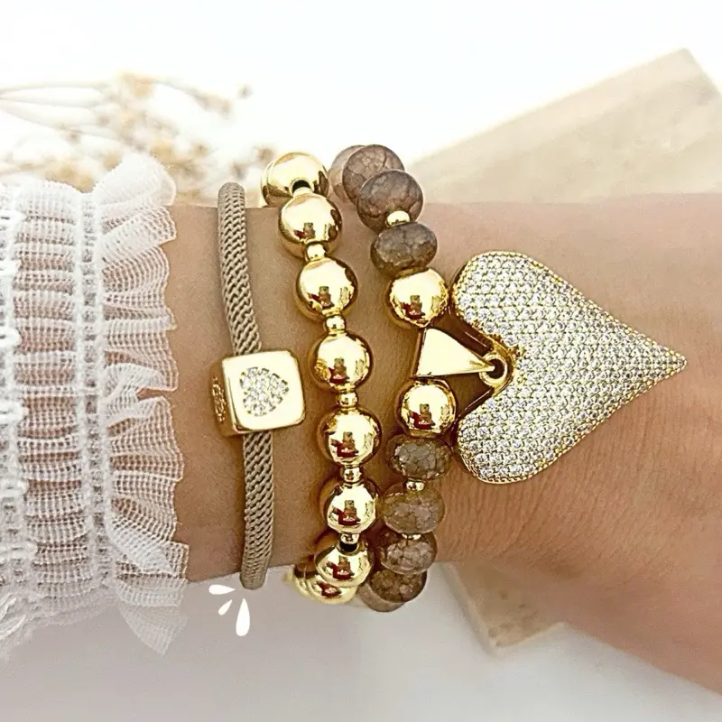 Held by Grace 3-Piece Bracelet Set – Heart Charm Beaded Stack for Women