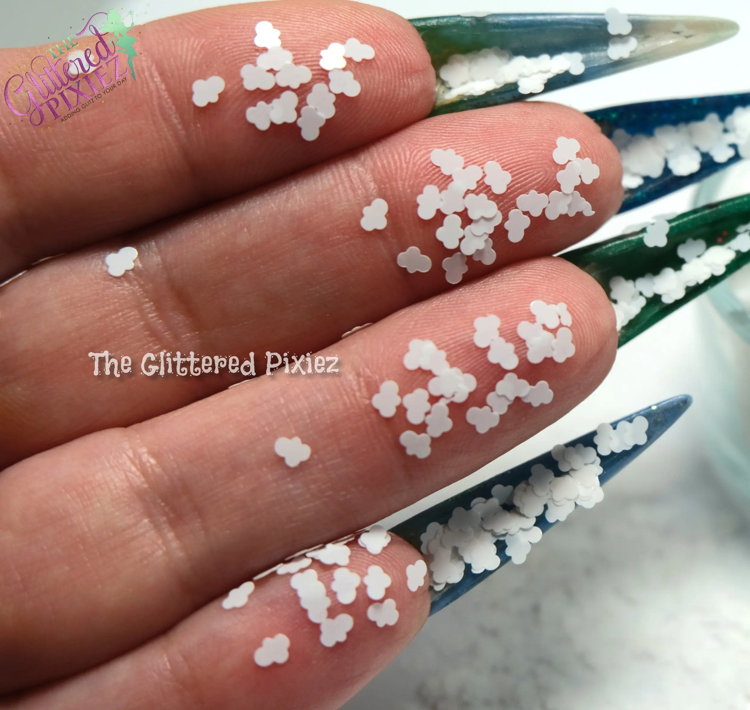 WHITE FLUFFY CLOUD 3mm shape glitter- Pixie Shapes WHITE FLUFFY CLOUD 3mm shape glitter- Pixie Shapes