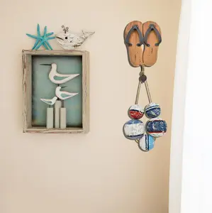 Rustic Distressed Wood Fishing Buoy Hanging Wall Sculpture Decorative Marine Bouy for Home Decorations with Ocean Theme and Coastal Charm - Ornaments