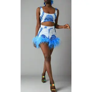 Blue Swirl Sequin Feather Shorts