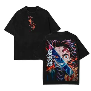 Retro Limited Vintage Kamado Tanjiro T-Shirt – Demon Slayer Infinity Castle, Oversize Acid Washed Tee