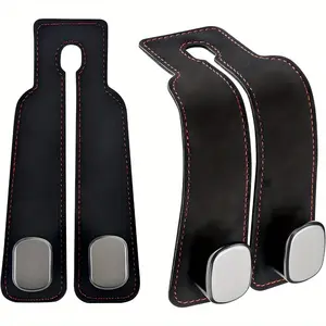 Car Seat Headrest Hook, Back Storage Double Hook Holder for Convenient Storage, Purse Hook, Leather Hook (Black 1 Pack)