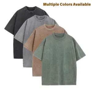 Summer 4-Pack Plus Size Unisex T-Shirts for Gym/Fitness — Retro Thick Cotton Sports Tees, Acid Wash, Loose Fit Menswear Top Man Tshirt Streetwear Operator Round Neck Round Neck Crewneck