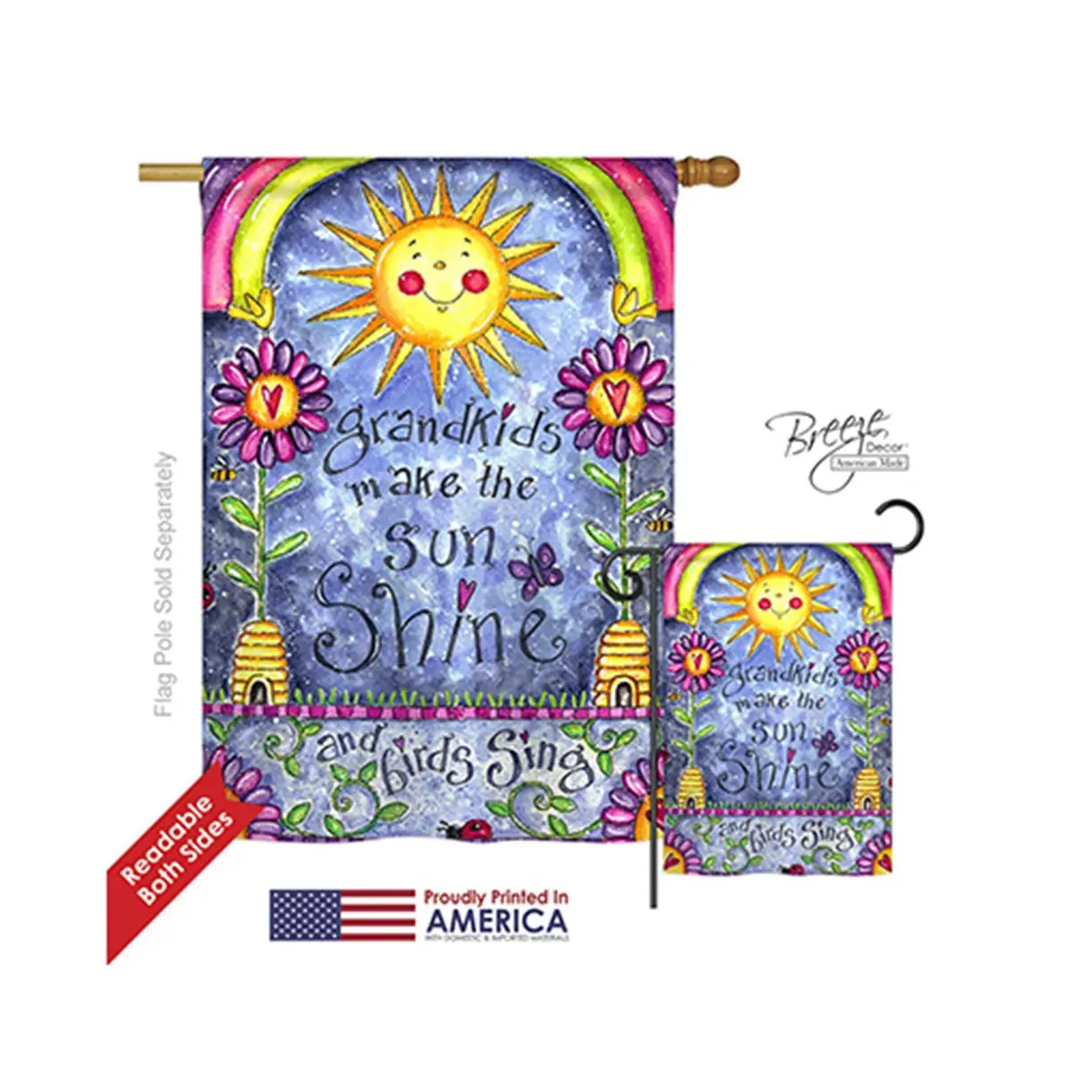 Breeze Decor 15108 Grandkids Rectangular Polyester House Flag - 2-Sided, Original Artwork, 28x40 in Vertical Impression Flag, 28 X 40 In
