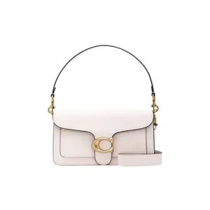 COACH Tabby 26 Classic Logo Metal Detail Polished Pebbled Leather Crossbody Handbag for Women, Medium Size, White