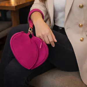 Honeylove Heart Shaped Wristlet Claspable Removable Nylon Material with Multi Zip Compartment Lightweight Durable Secure Closure Perfect for Essentials