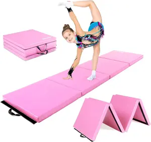 8' Folding Gymnastics Gym Exercise Aerobics Mat, 8ft x 2ft x 2in PU Leather Tumbling Mats with Hook & Loop Fastener for Stretching Yoga Cheerleading Martial Arts
