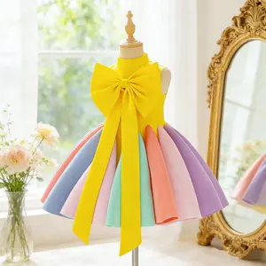 6110 Girls' dress puffy princess dress large bow puffy dress for toddlers and young children performance costume