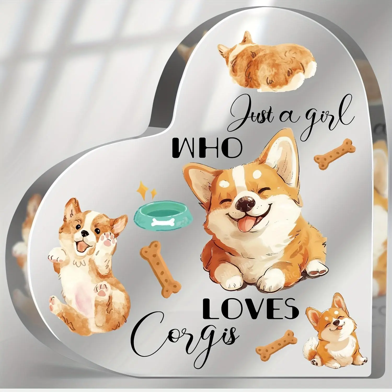 Just a Girl Who Loves Corgis Acrylic Sign, Heart Plaque, Cute Dog Pattern Desk Table Decor, Novelty Decor, Home Decor for Dog Lovers, Birthday Gift for Corgi Lover, Acrylic Desktop Sign, Acrylic Desktop Decoration, Home Decor Gifts