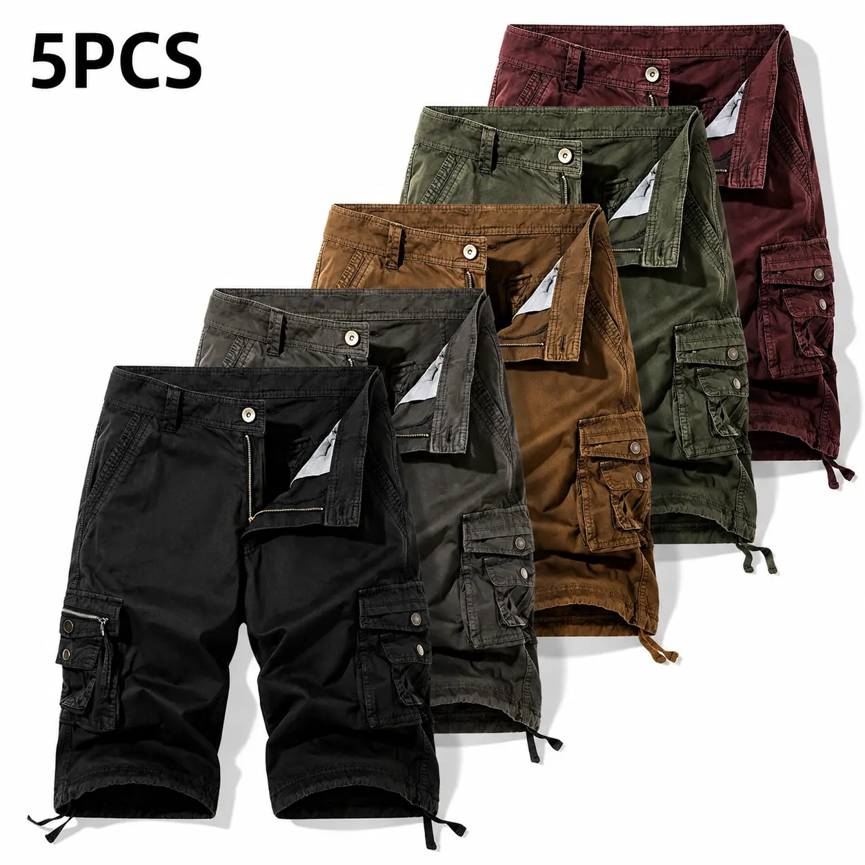 Men's Cotton Cargo Shorts in a Casual Loose Fit with Multiple Pockets, Stylish Mid-Length Summer Wear Men's Cotton Cargo Shorts in a Casual Loose Fit with Multiple Pockets, Stylish Mid-Length Summer Wear