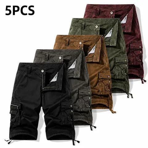 #SummerVibes Men's large-size summer cargo shorts with loose fit, mid-length, and multiple pockets for casual wear Fabric Menswear Pants Cotton Hem Trouser Zipper pants men,summerwins,printed,athletic,