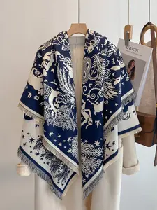 Women's Letter & Star Pattern Scarf, Lightweight Boho Style Accessory for Fall Winter, Fashionable Warm Wrap for Women and Girls