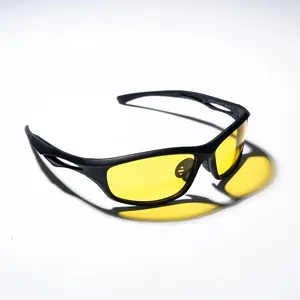 Men's Night Vision Sports Sunglasses - Matte Black Frame, Yellow Lens, Hollow Temple, Anti-Glare, UV400 Protection for Night Driving