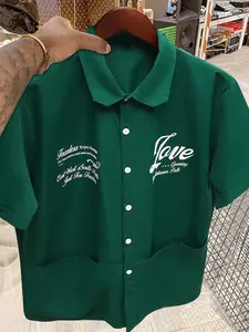 Men's Fashionable Casual Short Sleeve Shirt, Pocket Design, Loose Fit, Perfect for Daily Commute, Outdoor Activities, College, Holiday Gifts, Menswear, Top