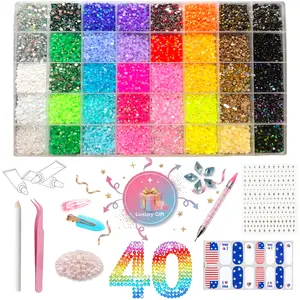 42000Pcs 40 Color Jelly Rhinestone Kit, 3mm Rhinestone Bedazzling Kit with Tweezers & Dual-Ended Pick Up Pen Tool & Bonus Hair Clips, Pearls, Nail Tools and More Accessories for DIY Nail Art, Crafts, Shoes & Tumbler Decoration, Sparkly Gems