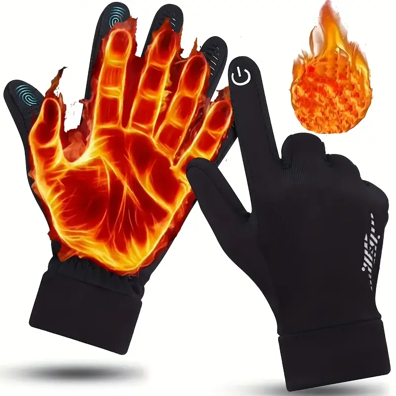 Windproof Winter Cycling Gloves for Cyclists - 1 Pair Double Finger Touch Screen Gloves with Anti-skid Silicone, Reflective Strip for Visibility, Hand Warm and Protected for Nighttime Rides, Backup Pair